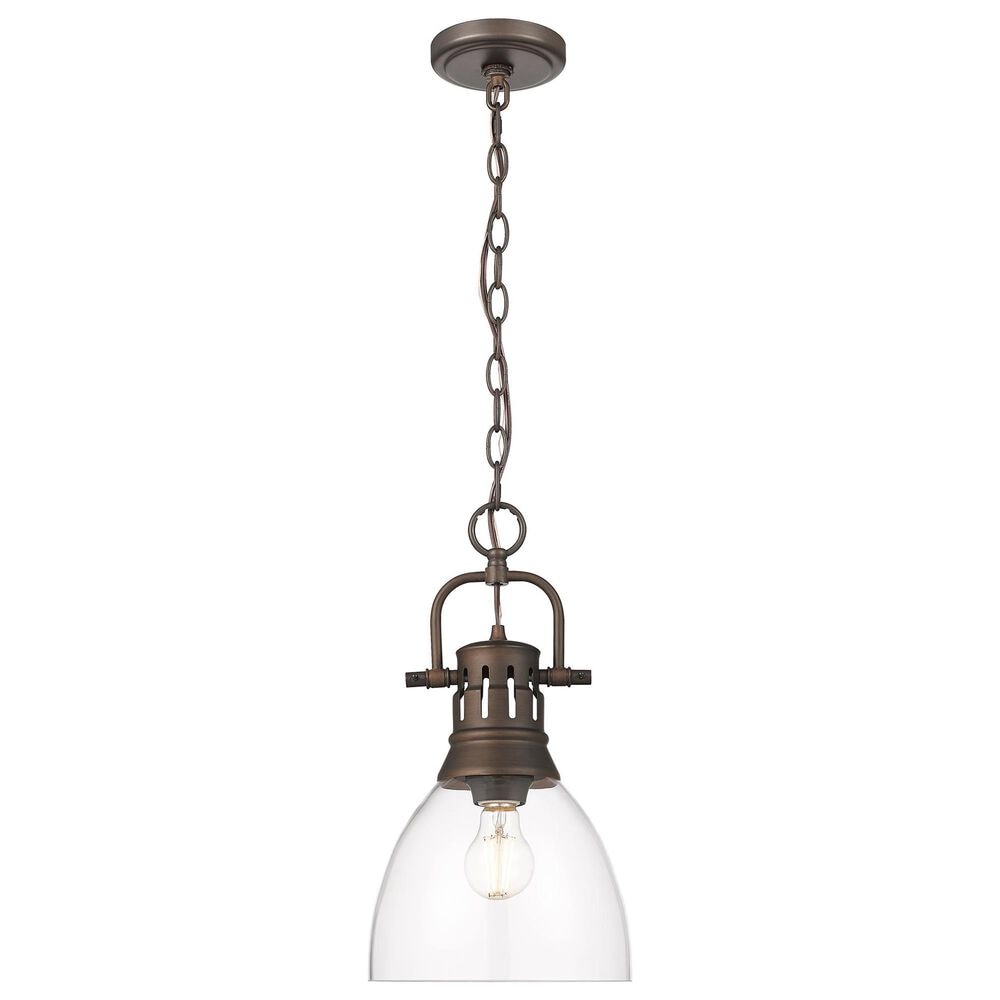 Golden Lighting Duncan 1-Light Small Pendant with Chain and Clear Shade in Rubbed Bronze, , large