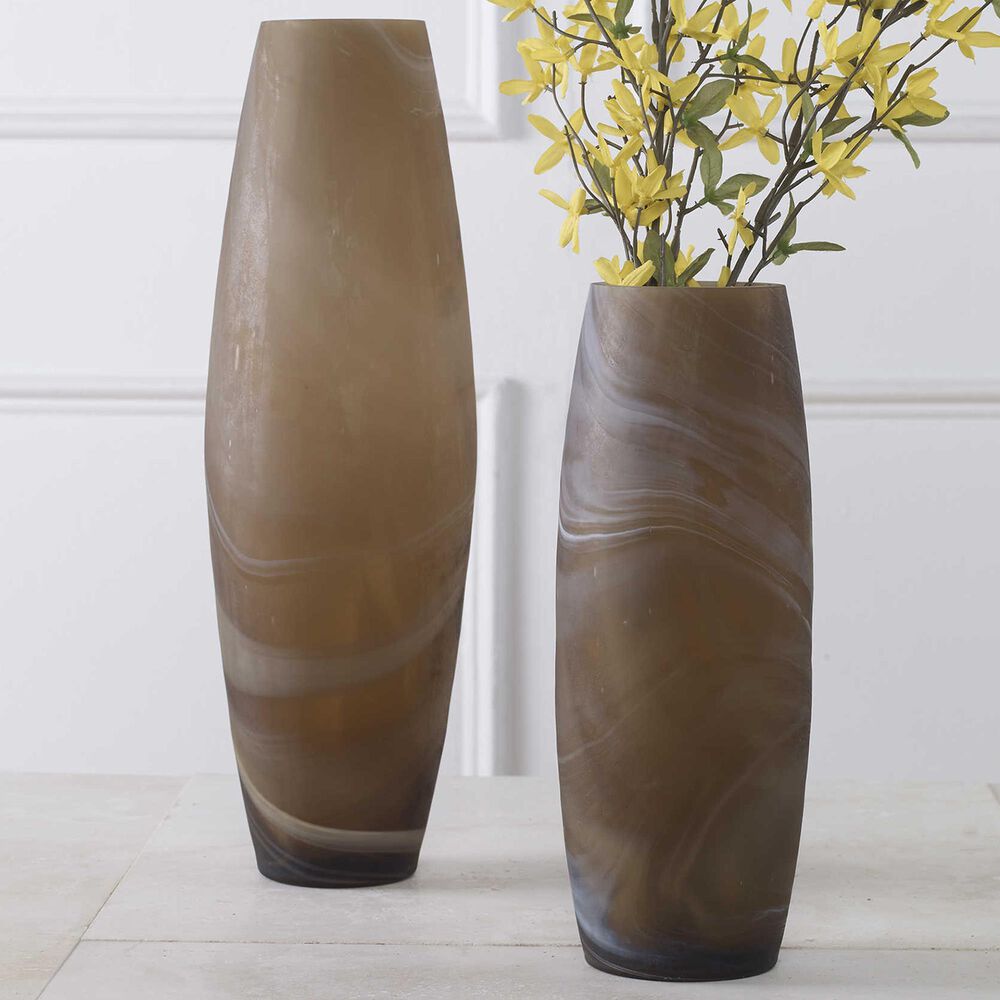 Uttermost Delicate Swirl Vase in Warm Brown and Ivory &#40;Set of 2&#41;, , large