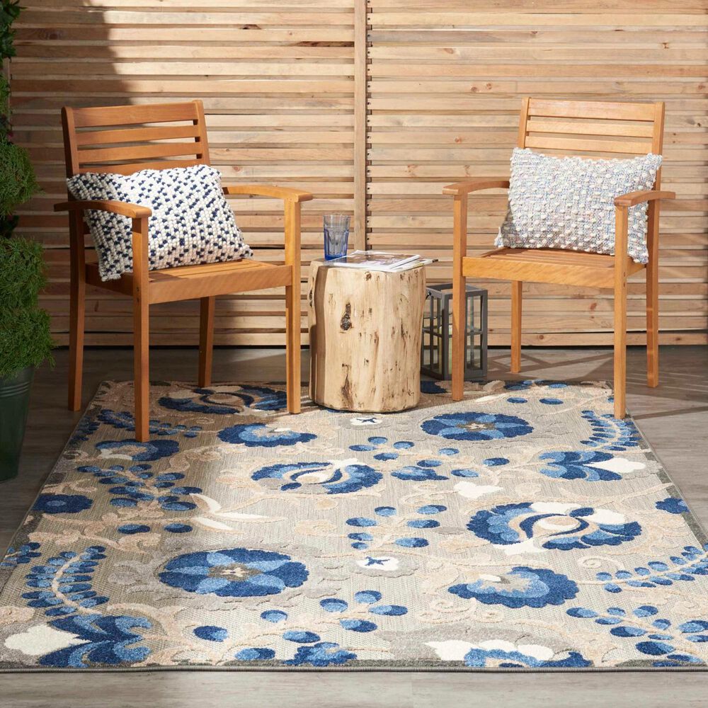 Nourison Aloha 6&#39; x 9&#39; Natural and Blue Indoor/Outdoor Area Rug, , large