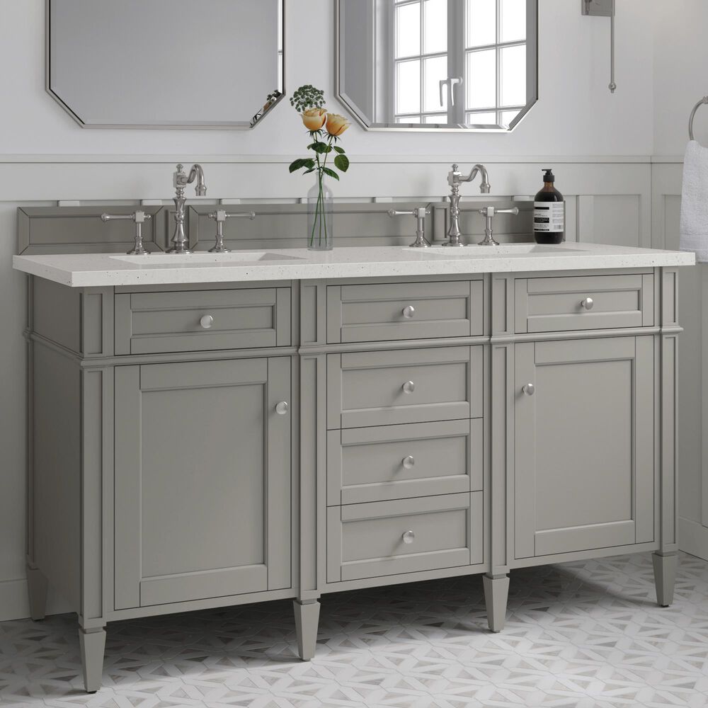 James Martin Vanities Brittany 60&quot; Double Bathroom Vanity in Urban Gray with 3 cm Lime Delight Quartz Top and Rectangular Sinks, , large
