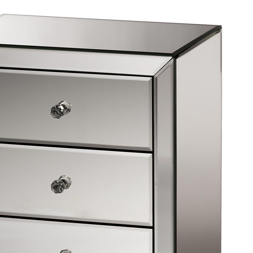 Baxton Studio Chevron Mirrored 3-Drawer End Table in Silver, , large
