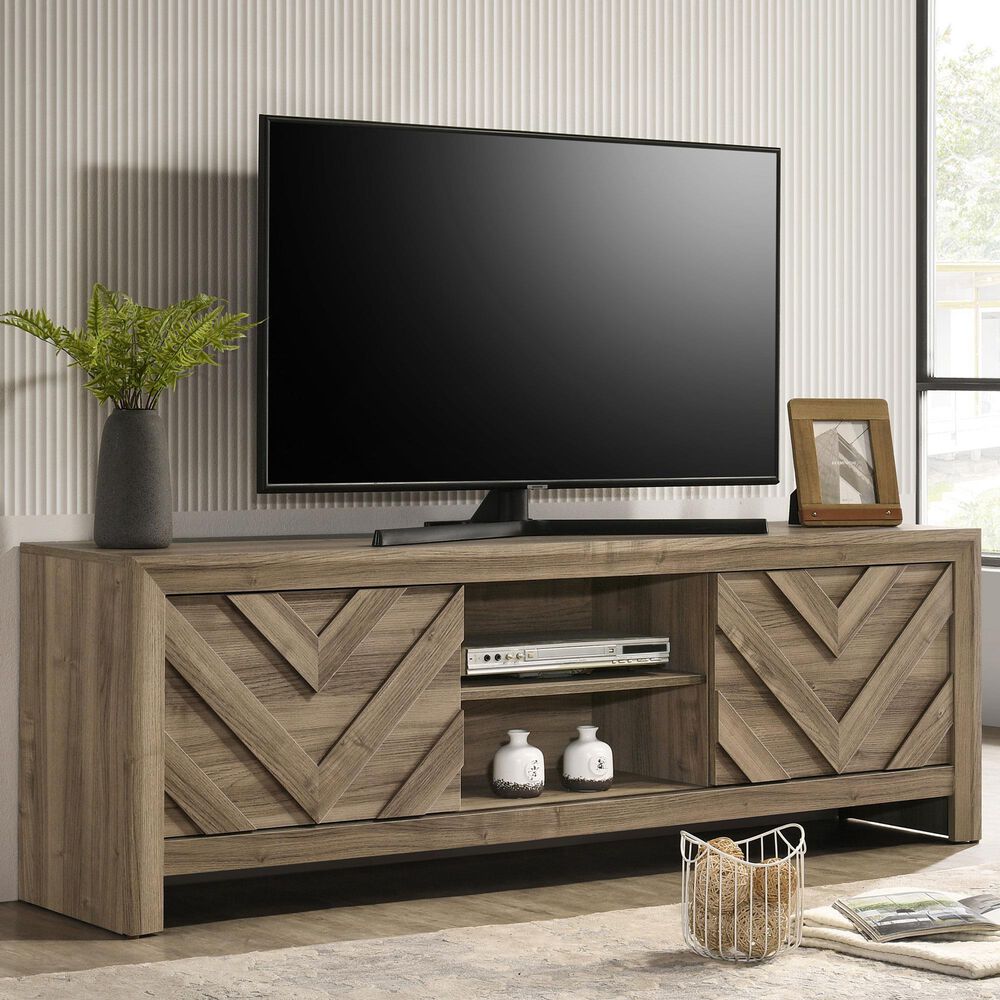 Crown Mark Valor 71&quot; TV Stand in Light Brown, , large