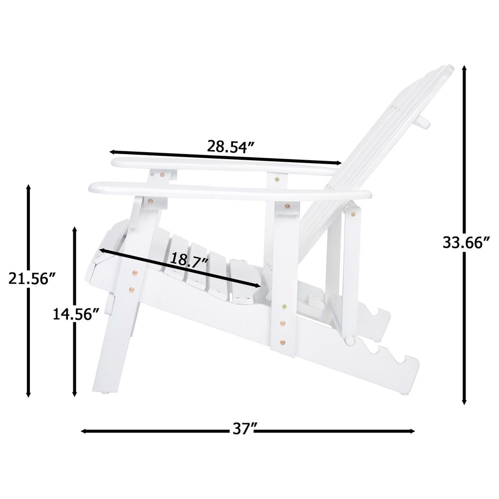 Hearth and Haven Maliu Outdoor Folding Adirondack Chair with Extendable Leg in White, , large