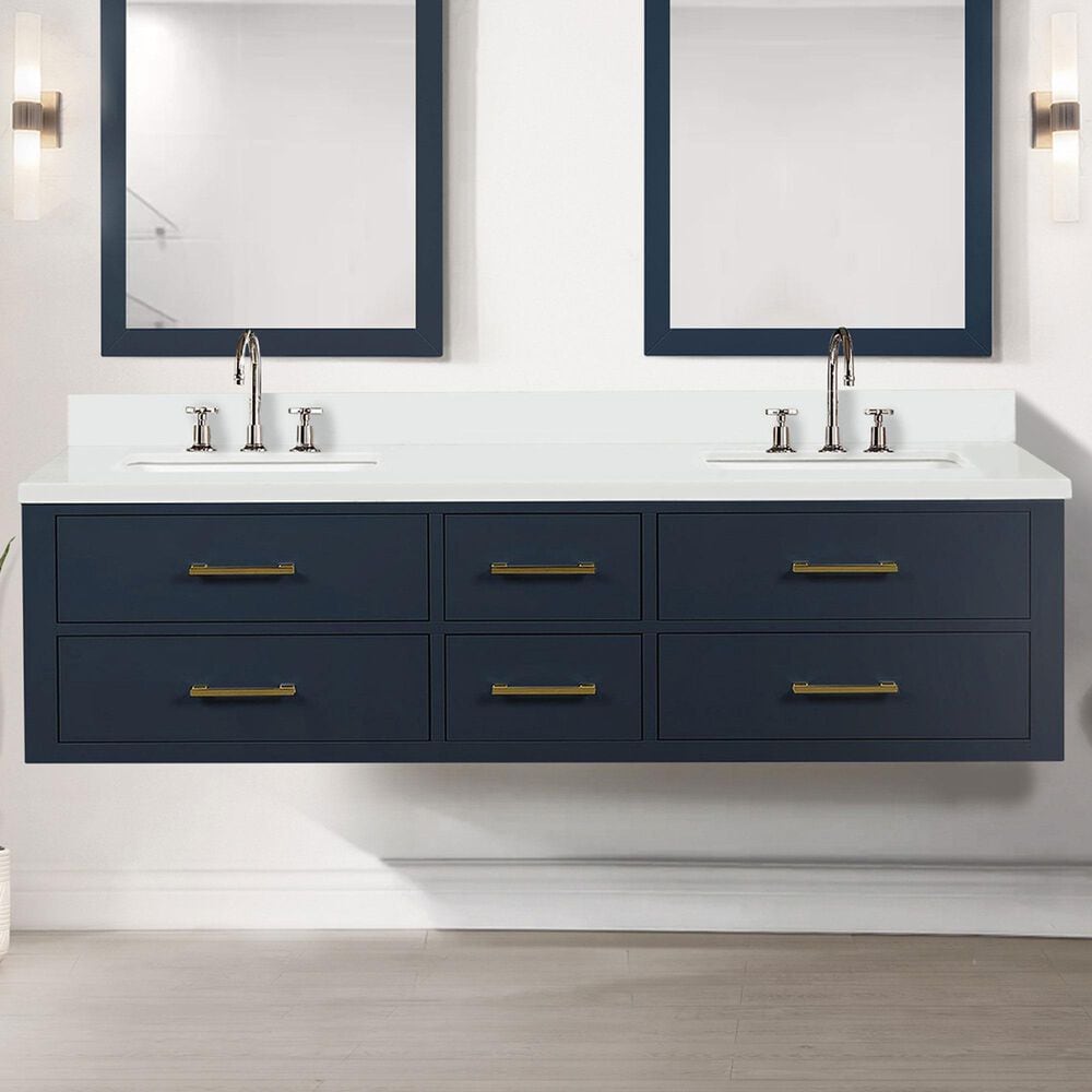 Lexora Home Castor 72&quot; Double Bathroom Vanity in Blue with 2 cm White Quartz Top and Rectangular Sinks, , large