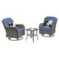HOMLUX 3-Piece Patio Conversation Set with Curved-Arm Swivel Rocking Chairs and Light Gray Wicker in Denim Blue, , large