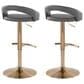 LumiSource Grotto Adjustable Bar Stool with Grey Faux Leather Upholstery in Gold (Set of 2), , large