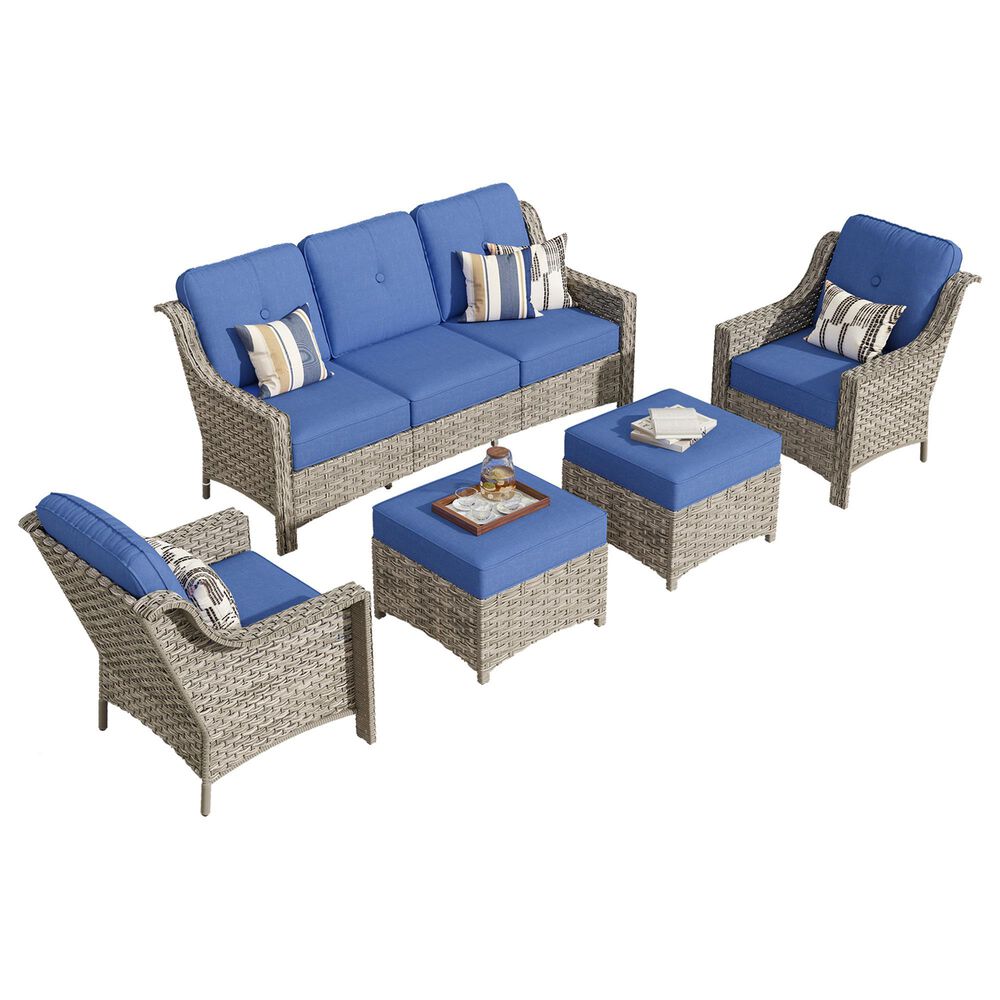 HOMLUX 5-Piece Patio Conversation Set with Two Ottomans in Navy Blue, , large