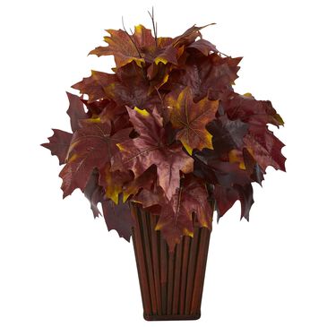 Nearly Natural Inc 19" Red Autumn Maple Leaf Artificial Plant in Decorative Planter, , large