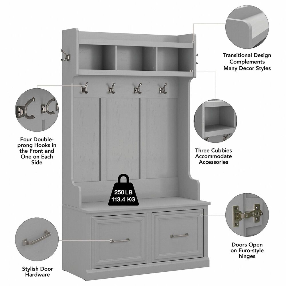 Bush Woodland Hall Tree with Storage Bench in Cape Cod Gray NFM
