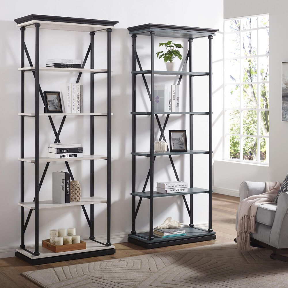 Furniture of America Kidd 33&quot; Bookcase in Antique White/Black, , large