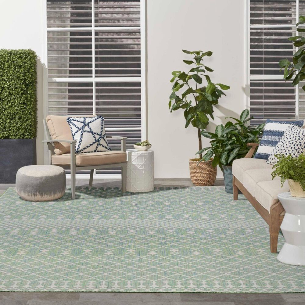 Nourison Positano Southwestern Blue and Green 9&#39; x 12&#39; Indoor/Outdoor Area Rug, , large
