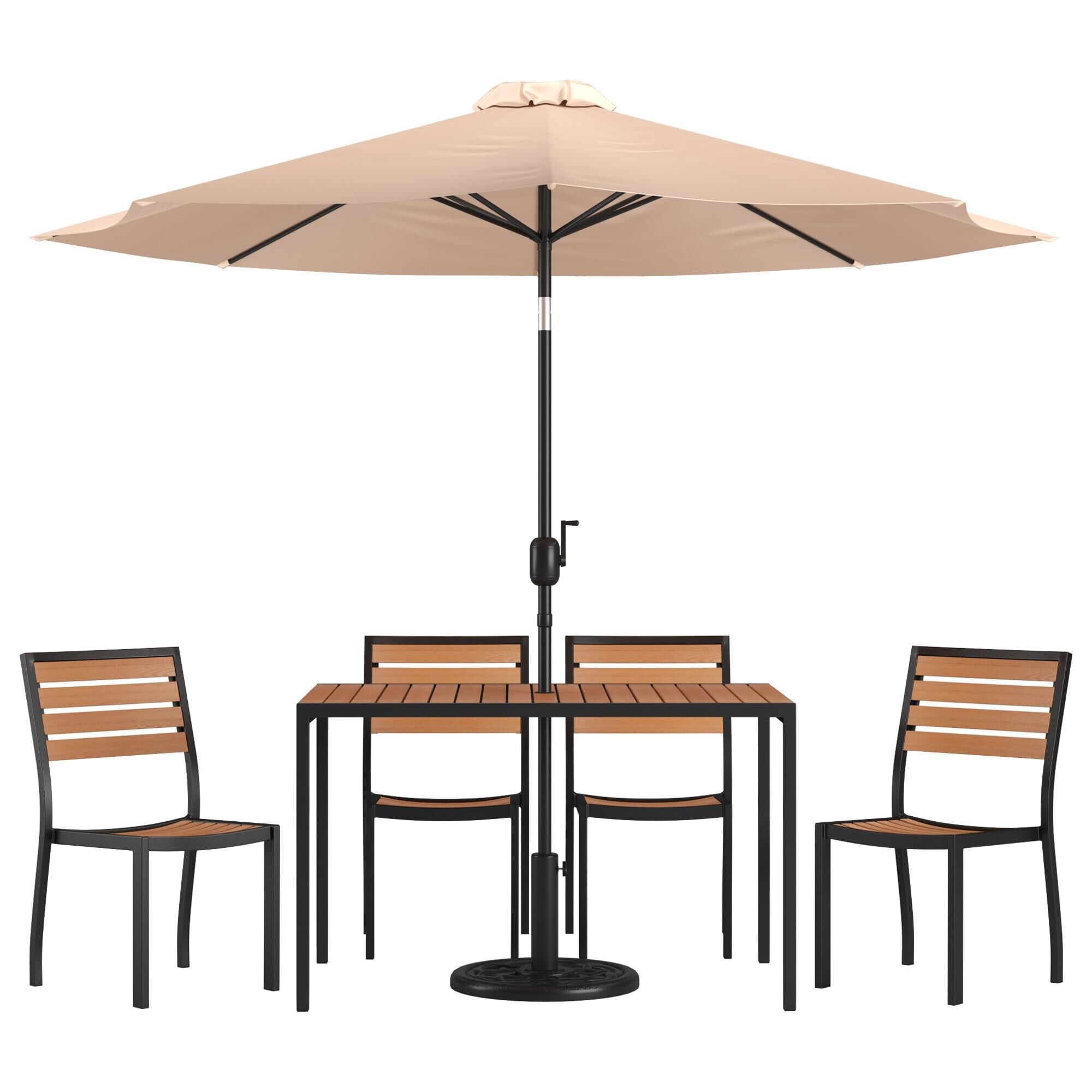 Flash Furniture Lark 7 Piece Patio Dining Set with Tan Umbrella and