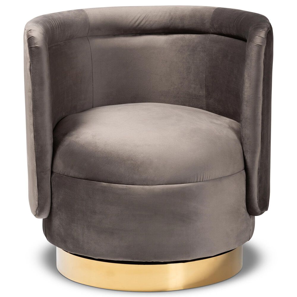 Baxton Studio Saffi Swivel Accent Chair in Grey, , large