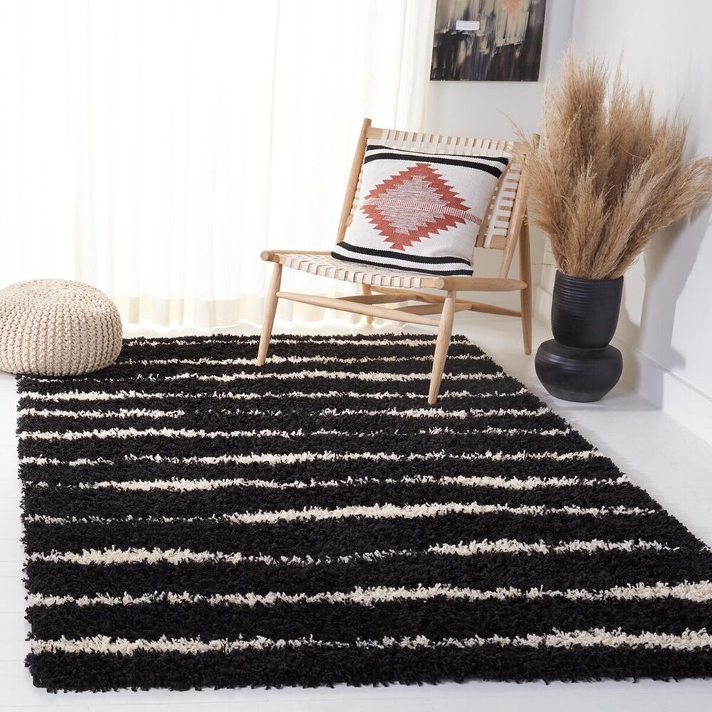 Safavieh Venus Shag VNS603Z 8' x 10' Black and Ivory Area Rug, , large