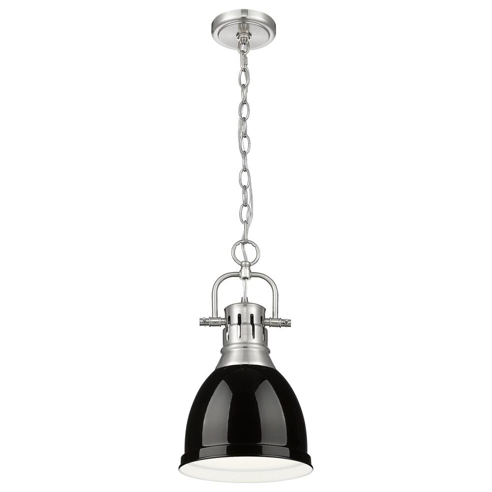 Golden Lighting Duncan 1-Light Small Pendant with Chain and Black Shade in Pewter, , large