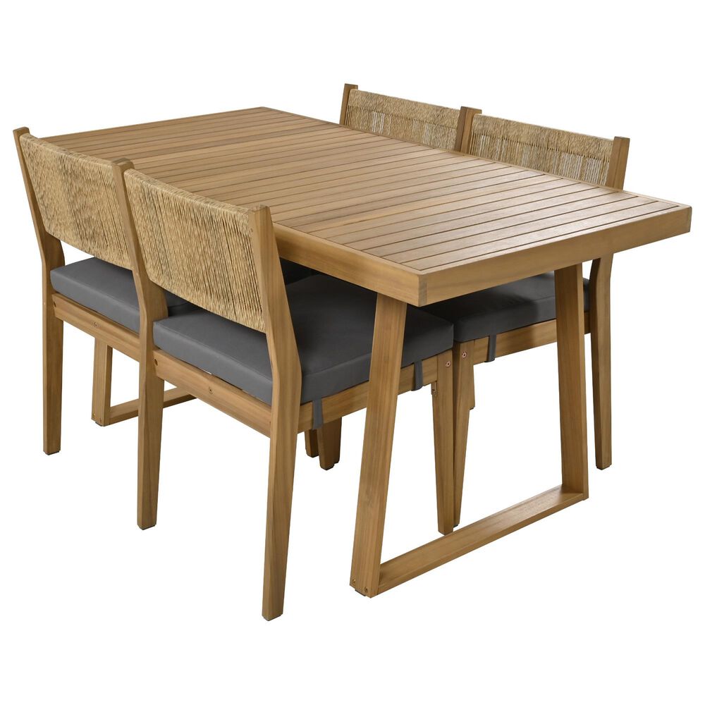 Hearth and Haven 5-Piece Outdoor Wooden Dining Set with U-Leg Table and Cushioned Chairs in Gray, , large