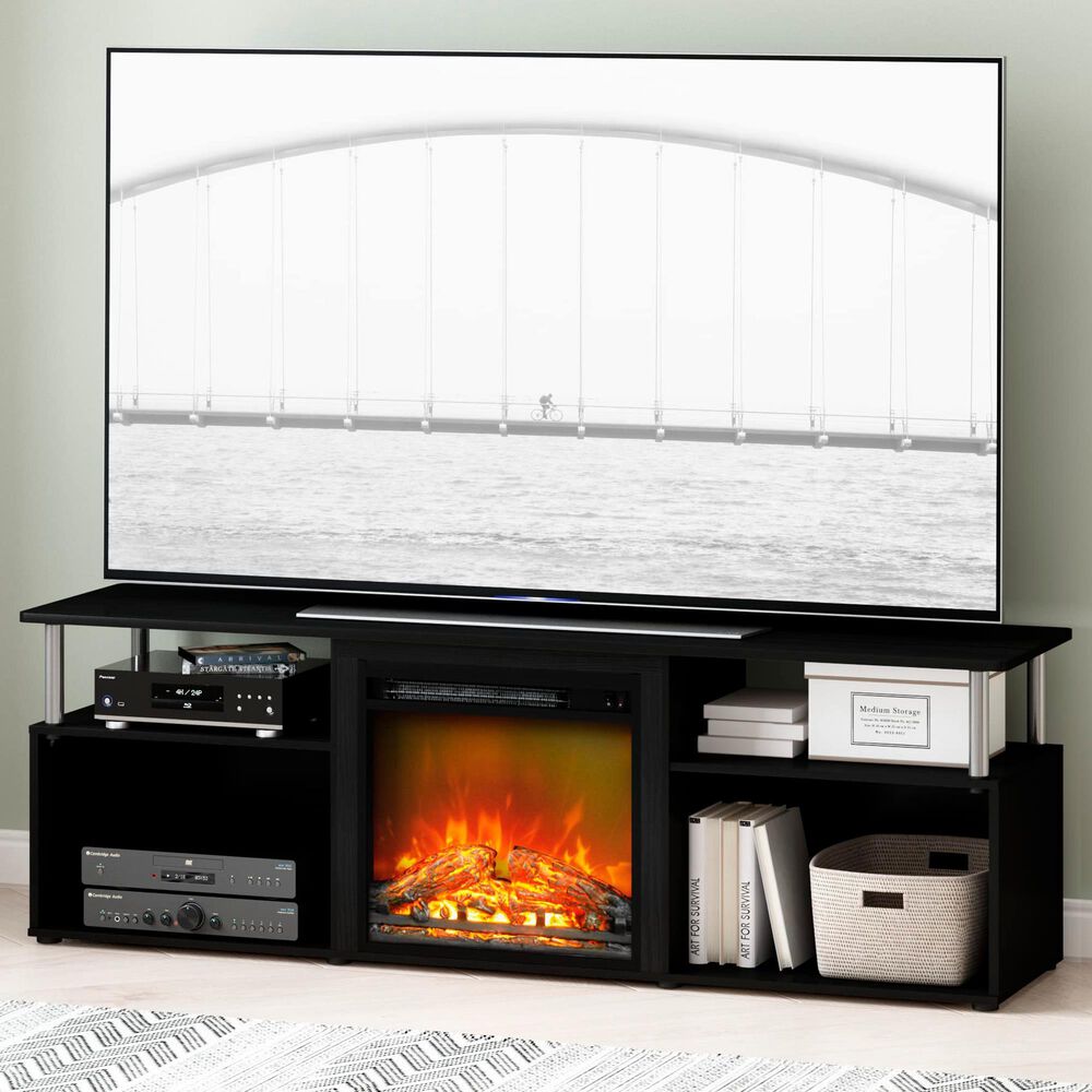 HOMLUX 63" TV Stand with Electric Fireplace in Americano and Stainless Steel, , large