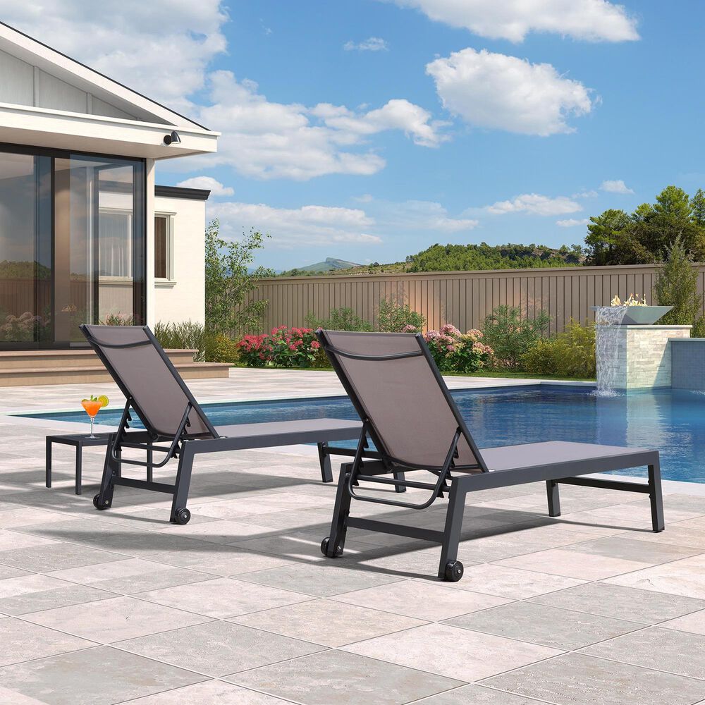 HOMLUX 3-Piece Patio Chaise Lounge Set with Wheels in Light Grey, , large