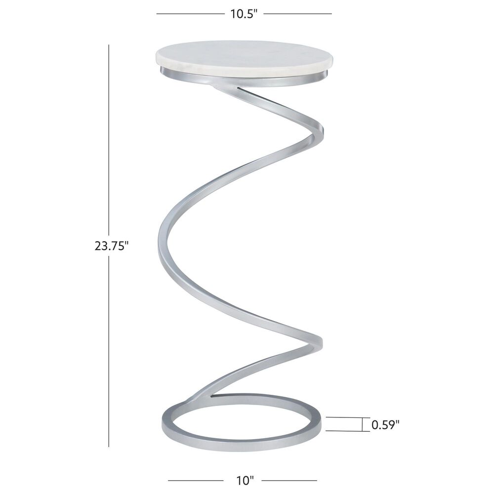 Linon Home Decor Rian Spiral Drink Table in Silver and White, , large