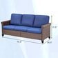 Sunwell Garden 32"H 3-Seater Outdoor Sofa with Wide Armrests and Navy Cushion in Brown, , large
