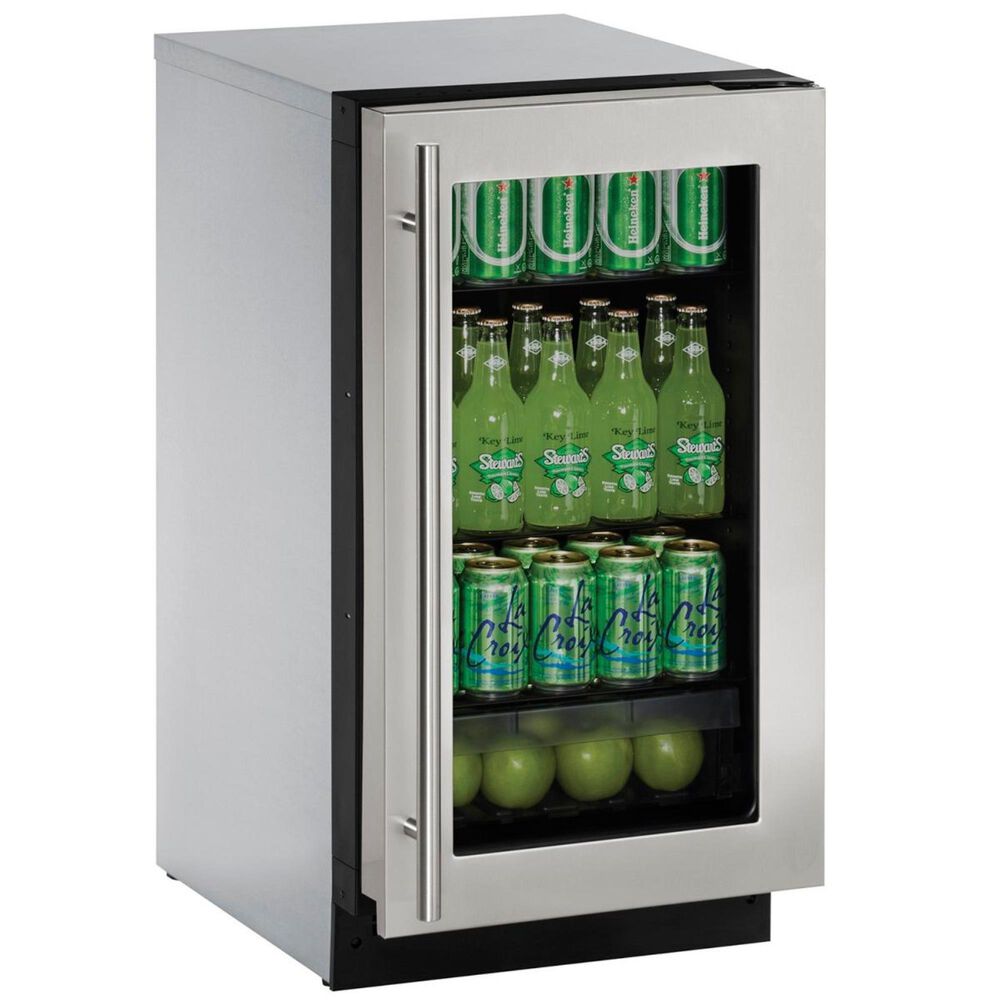 U-Line 18" Glass Door Refrigerator in Stainless Frame, , large