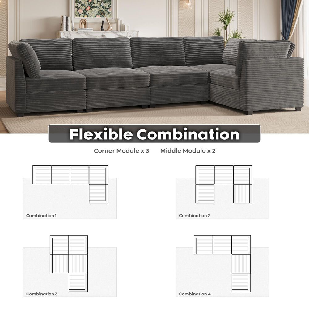 HOMLUX 5-Piece Mod Sectional with Chaise in Gray, , large