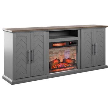 Fabio Flames 75" TV Stand with Fireplace in White and Antique Gray, , large