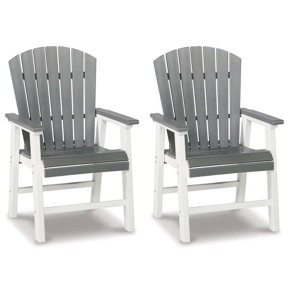 Ashley Transville Patio Arm Chair in Gray and White (Set of 2), , large