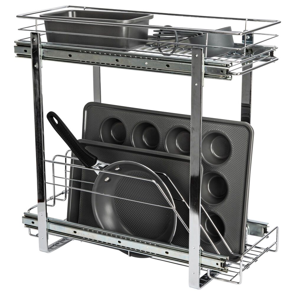 Household Essentials Glidez Multipurpose 2-Tier Pull-Out Organizer for Cookware and Bakeware in Chrome, , large