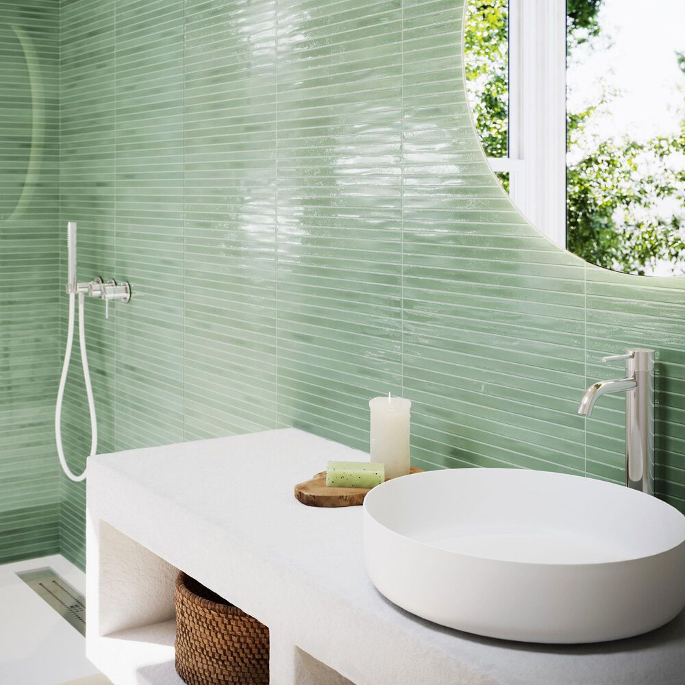 Emser Paralline Sage 5" x 18" Galazed Ceramic Mosaic Sheet, , large