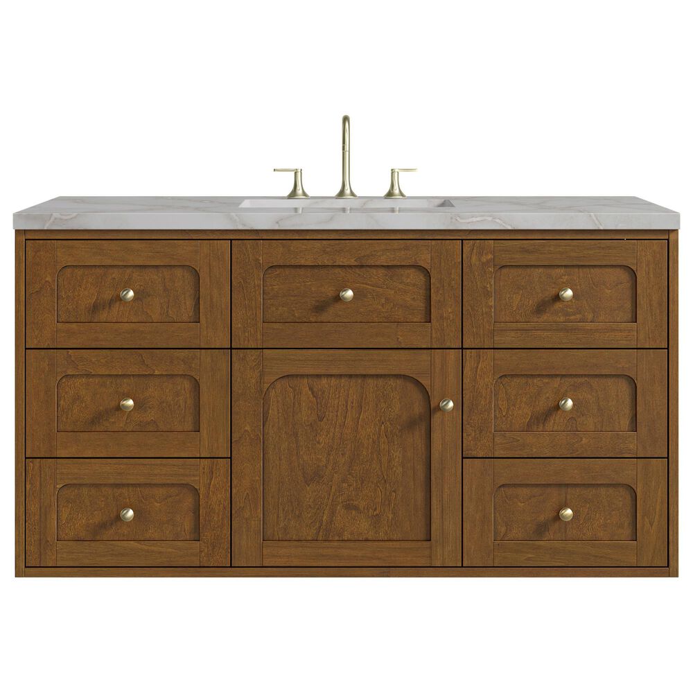 James Martin Laurent 48" Single Bathroom Vanity in Honey Oak with 3 cm Victorian Silver Silestone Top and Rectangular Sink, , large