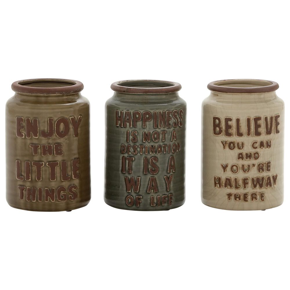 Maple and Jade Vintage Ceramic Decorative Jars (Set of 3), , large