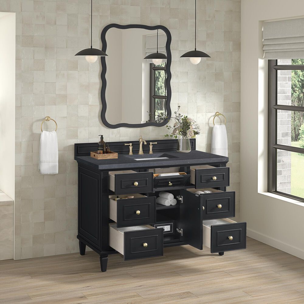 James Martin Vanities Lorelai 48&quot; Single Vanity in Black Onyx with 3 cm Charcoal Soapstone Quartz Top, , large