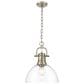 Golden Lighting Duncan 1-Light Pendant with Chain and Clear Glass Shade in Aged Brass, , large
