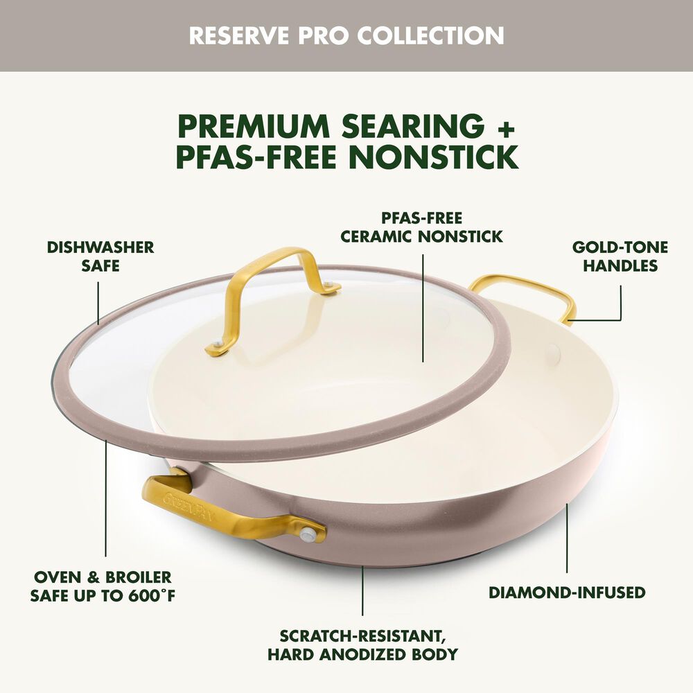 Green Pan Reserve Pro 11" Ceramic Nonstick Everyday Pan with Lid in Latte, , large