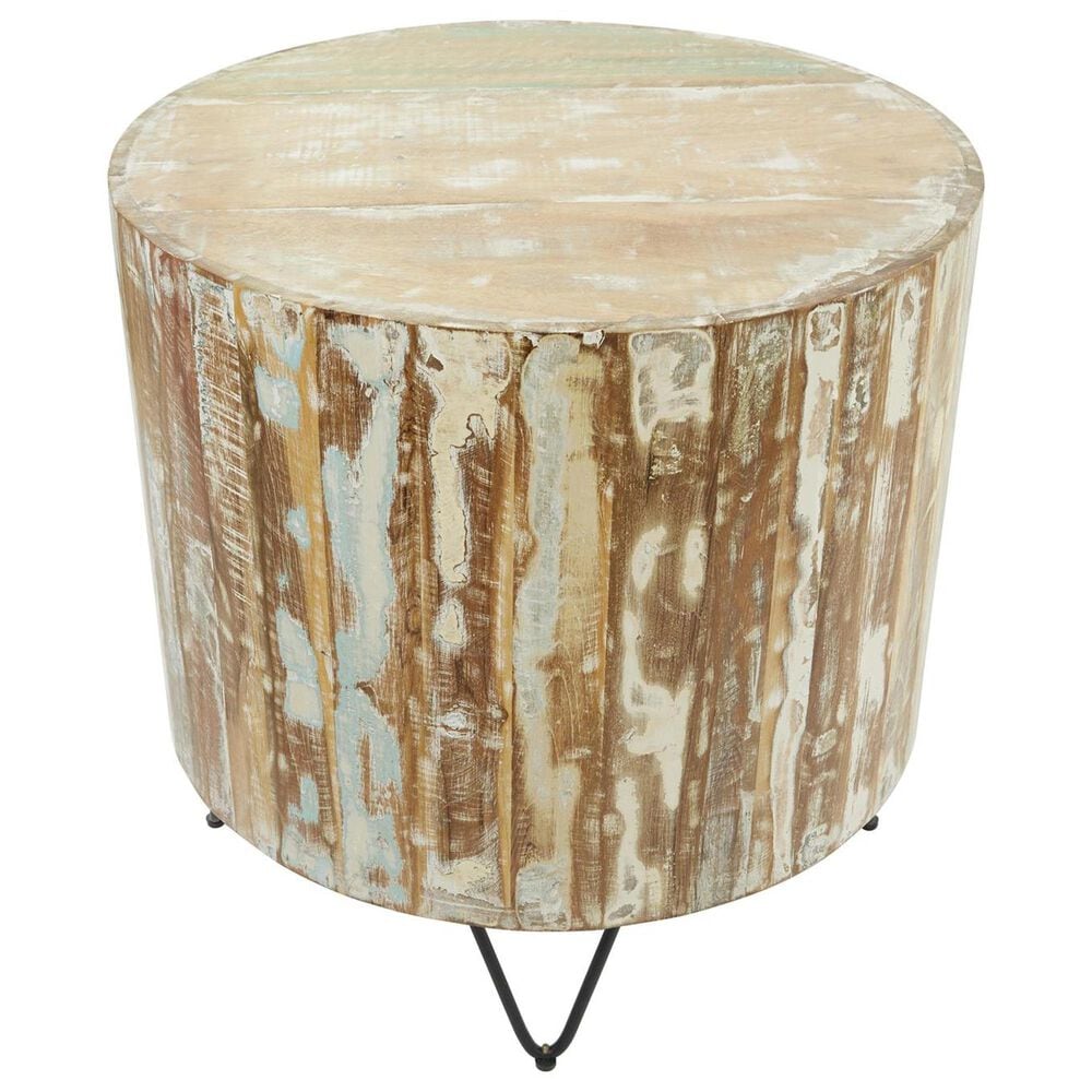 Maple and Jade End Table with Metal Hairpin Legs in Brown, Whitewashed, Blue and Black, , large