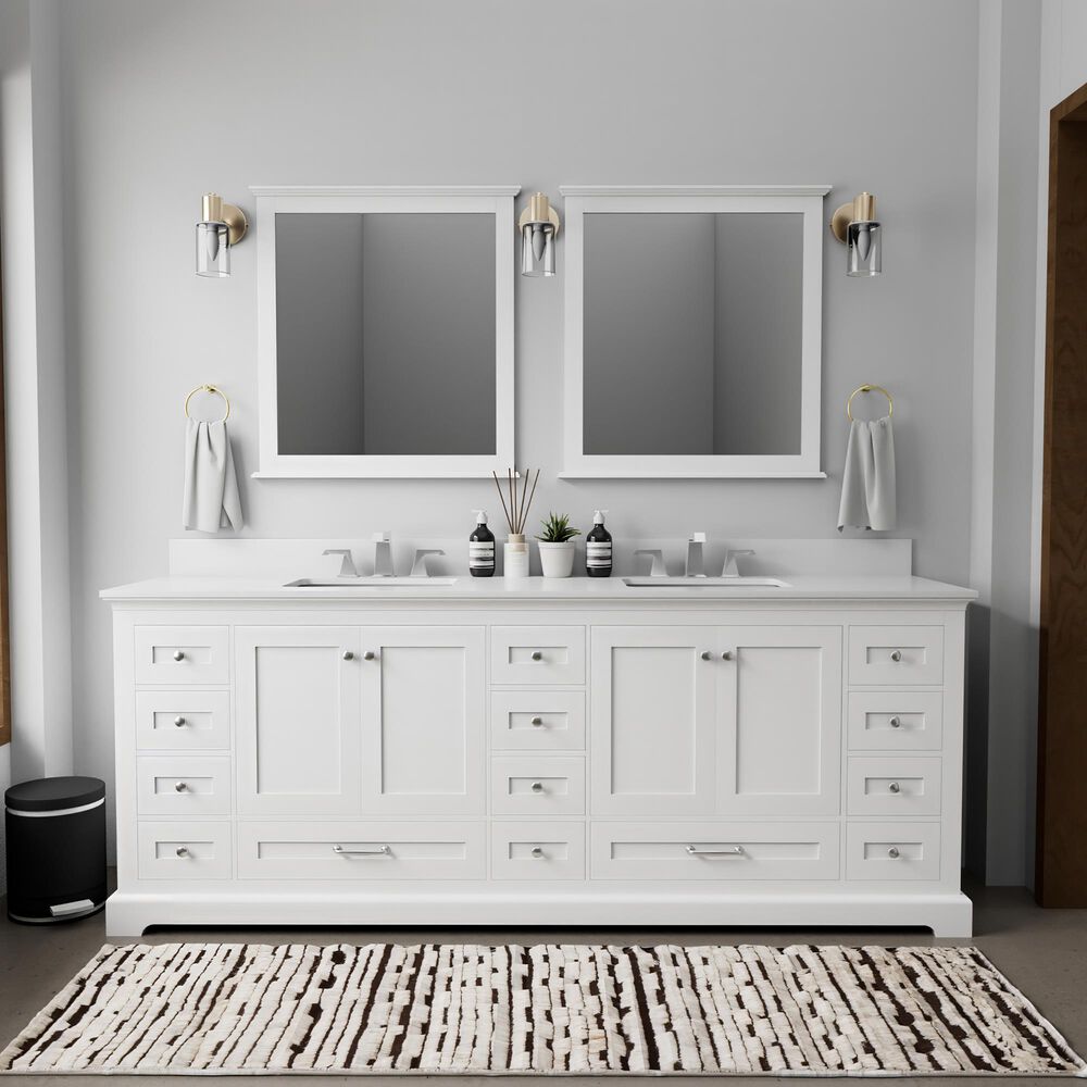 Lexora Home Dukes 84" Double Bathroom Vanity in White with 2 cm White Cultured Marble Top and Rectangular Sinks, , large