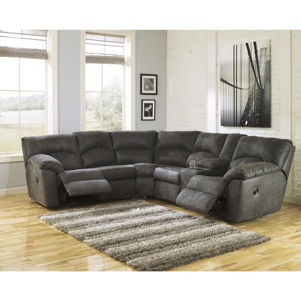 Ashley Tambo 2-Piece Manual Reclining Curved Sectional in Gray, , large