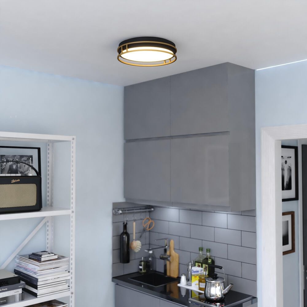 Vaxcel Northgate 13" 1-Light Flush Mount in Matte Black and Satin Gold, , large