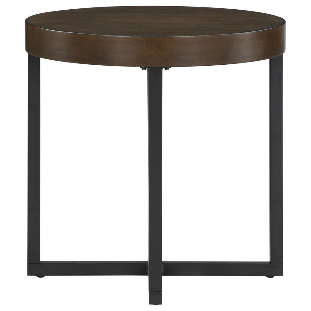 Steve Silver Furniture Yukon Round End Table in Walnut and Black, , large