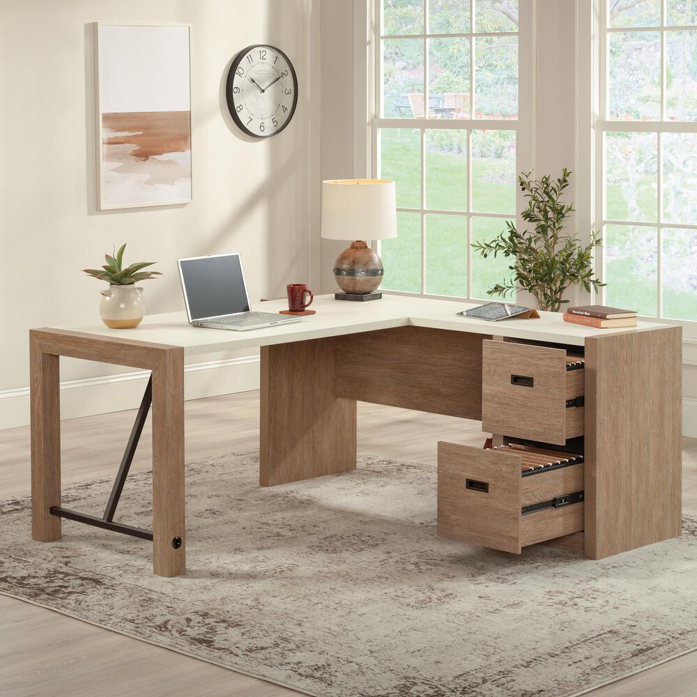Sauder LShaped Desk in Brushed Oak NFM