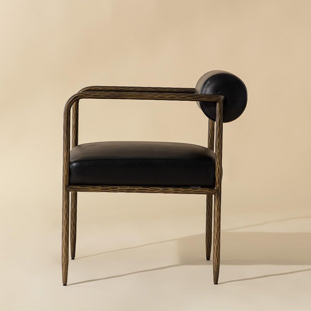 Club Collection By Sunpan Ajani Arm Chair with Charcoal Black Cushion in Antique Brass, , large