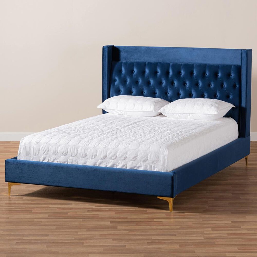 Baxton Studio Valery Queen Platform Bed in Navy, , large