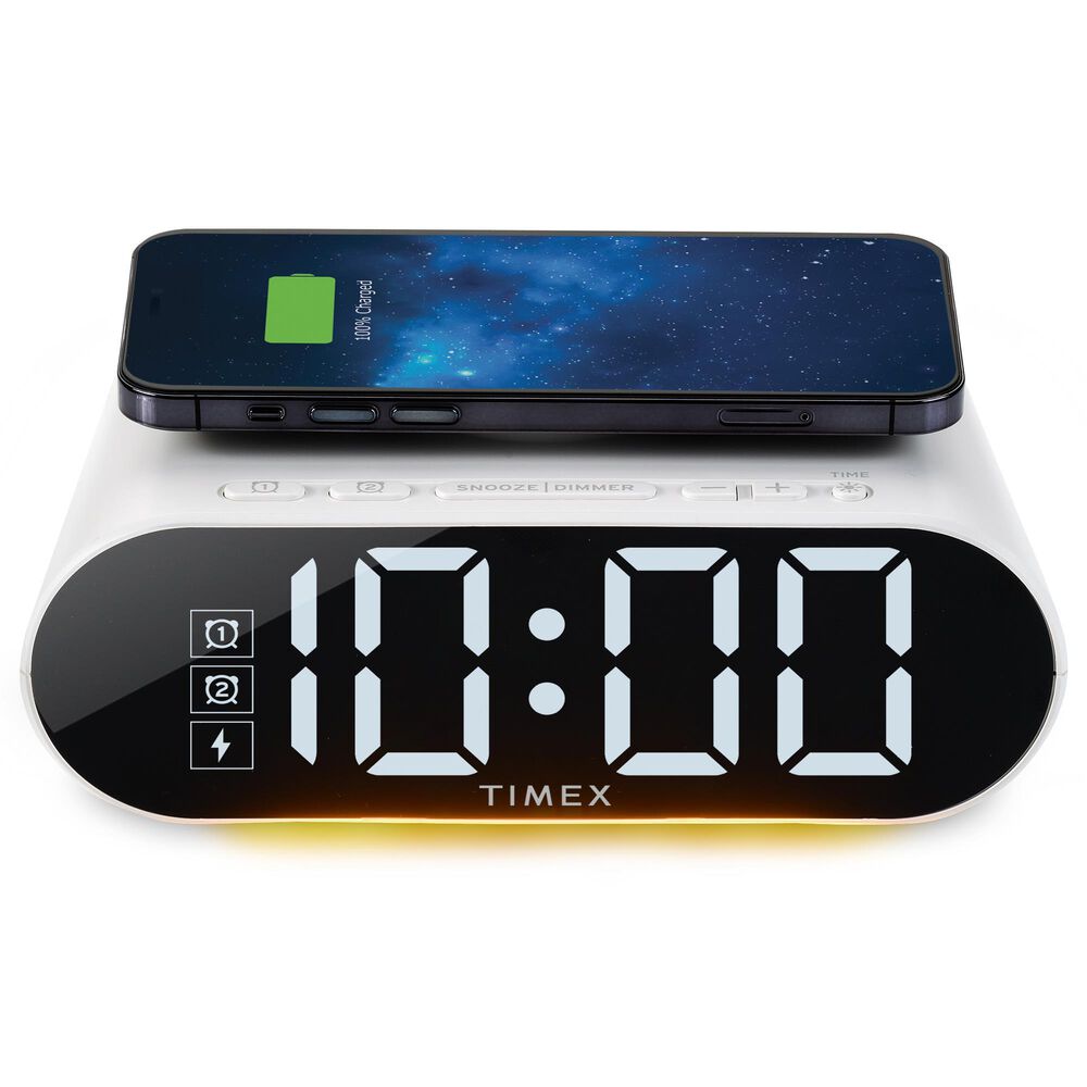 iHome Dual Alarm Clock with Fast Wireless Charging and Nightlight in White, , large