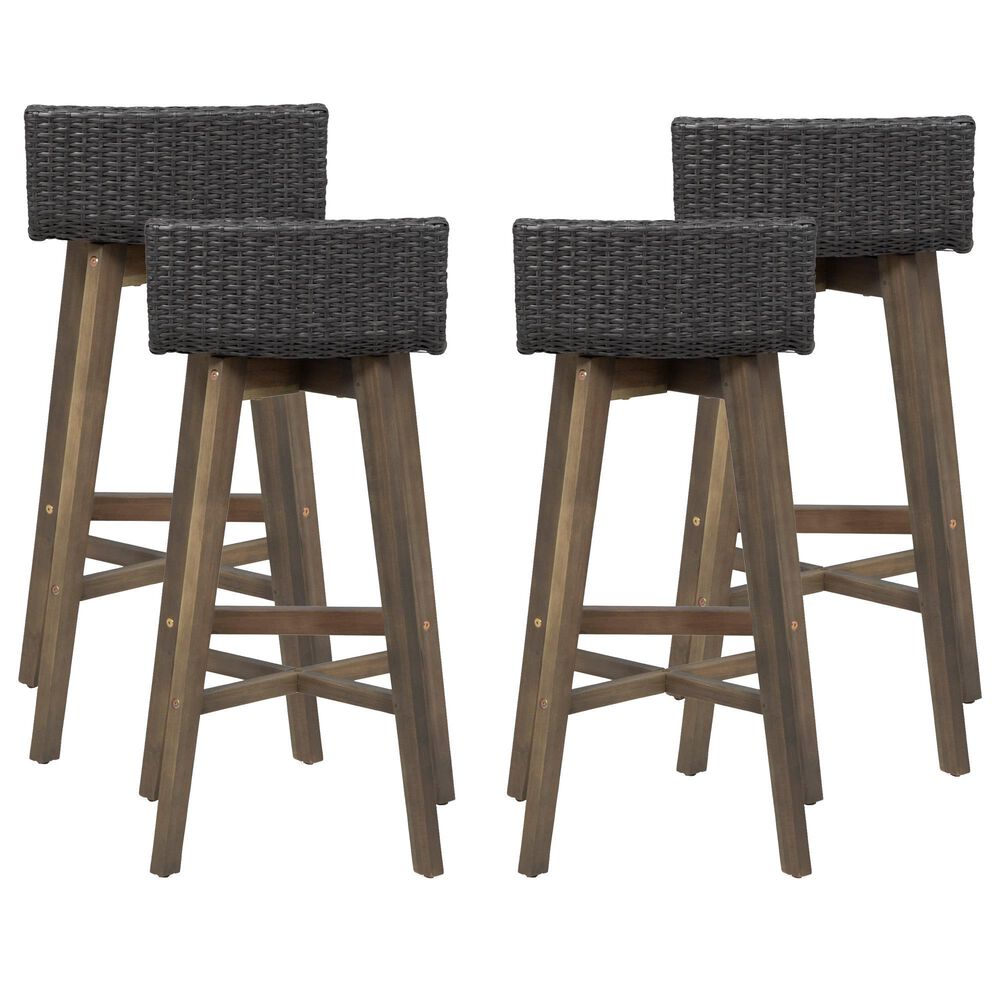 Noble House La Brea Patio Barstool in Gray &#40;Set of 4&#41;, , large