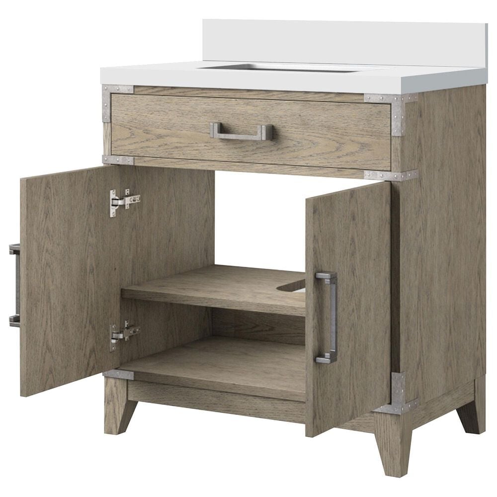 Lexora Home Laurel 30&quot; Single Bathroom Vanity in Grey Oak with White Quartz Top and Rectangular Sink, , large