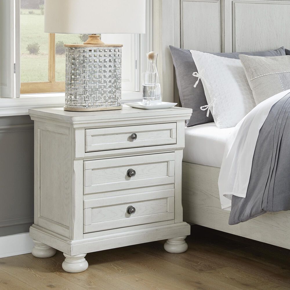 Ashley Robbinsdale King Storage Bed and Two Nightstands in Antique White, , large