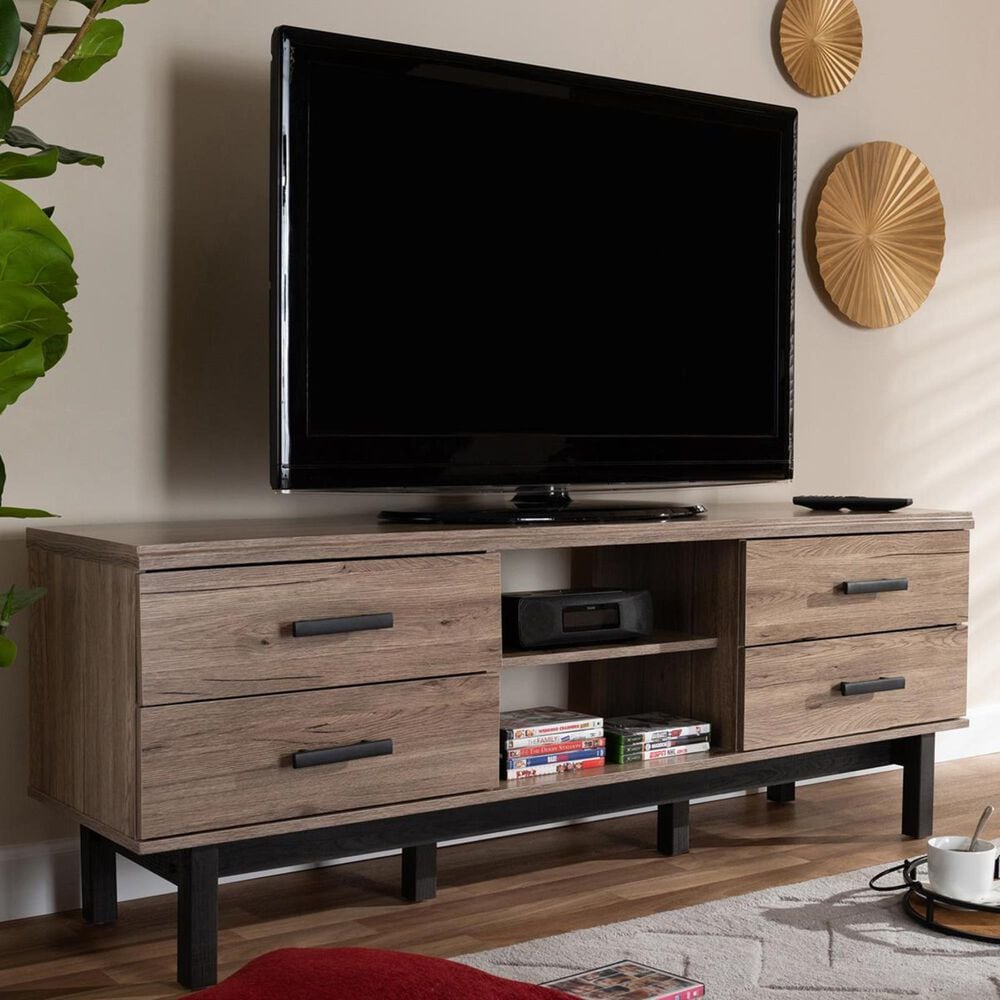Baxton Studio Arend 4-Drawer 63" TV Stand in Oak and Black, , large
