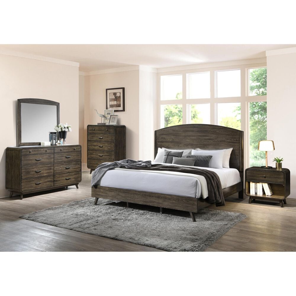 New Heritage Design Rex 5-Piece Queen Panel Bedroom Set in Walnut, , large