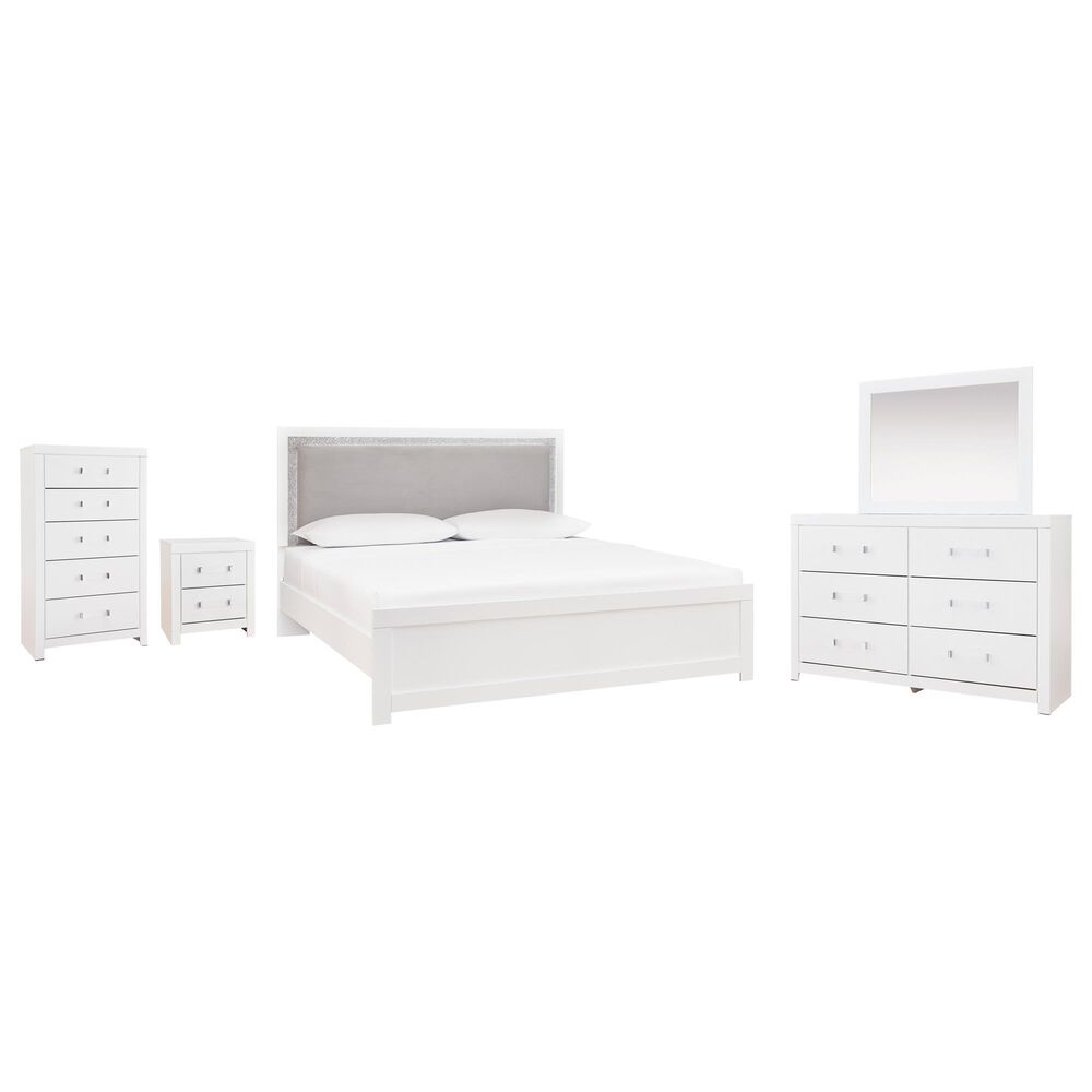 Ashley Maeling 5 Piece Queen Upholstered Panel Bedroom Set in Matte White, , large